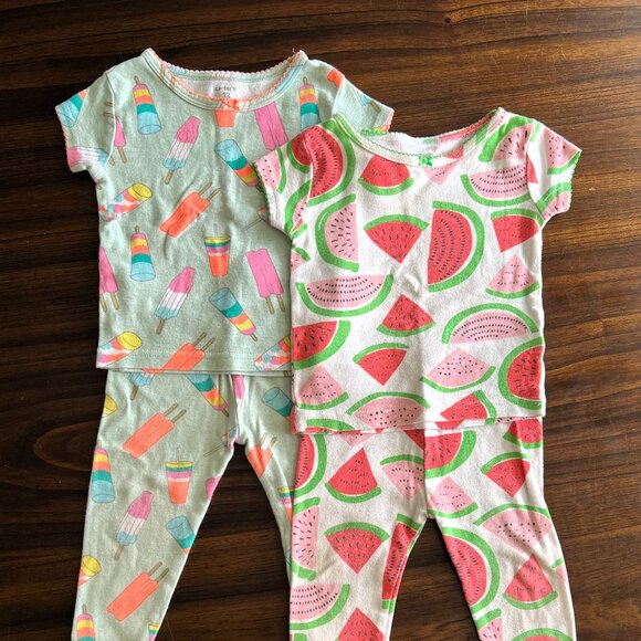 2 pack | Carter's Short Sleeve & Pant Pajama Sets | 12M | Popsicles Watermelons - Picture 1 of 11